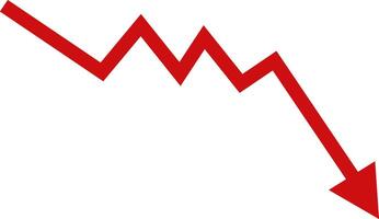 Red downward arrow chart for stock market crash vector