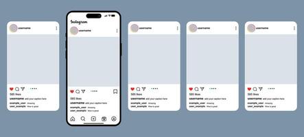 White Instagram post design interface with realistic mobile phone mockup vector
