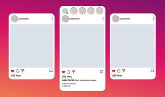 UI mockup design for Instagram social media app with modern white interface profile layout vector
