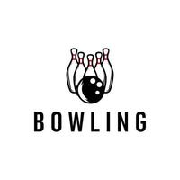 sport bowling logo, simple minimalist black silhouette with bowling ball and pins, cool as a design illustration template vector