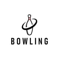 sport branch bowling logo, simple minimalist black silhouette with bowling ball and pins, cool as a design illustration template vector