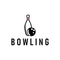 sport branch with bowling logo, simple minimalist black silhouette with bowling ball and pins, cool as a design illustration template vector