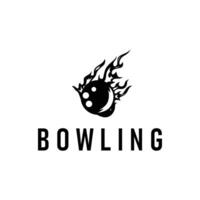 sport bowling logo, simple minimalist black silhouette with bowling ball and pins, cool as illustration template vector