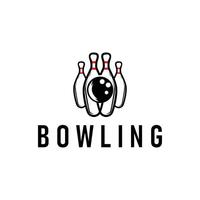 sport branch with bowling logo, simple minimalist black silhouette bowling ball pins, cool a design illustration template vector