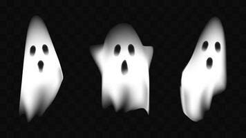 Halloween kind ghost realistic white spirit spooky isolated on transparent background. Scary poltergeist flying night. Banner and poster design website advertising. illustration. vector