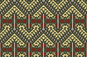 Pixelated Ikat Pattern Designfolk Embroidery, Aztec Geometric Ornament Print. Design for Carpet, Wallpaper, Clothing, Wrapping, Fabric vector