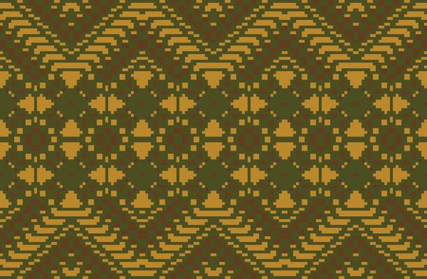 Pixel Islamic Geometric Pattern Designfolk Embroidery, Aztec Geometric Ornament Print. Design for Carpet, Wallpaper, Clothing, Wrapping, Fabric