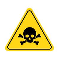 Danger, toxic sign skull icon. Warning skull symbol. Death attention, toxic poison yellow triangle element design vector