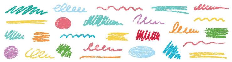 Crayon brush underline color stroke. Chalk kid highlight scribble stroke. hand drawn brush underline element set for accent, crayon texture emphasis element. vector