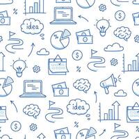 Business idea doodle seamless pattern background. Business success, creative idea concept doodle drawn sketch style pattern with lightbulb, megaphone, calendar element. vector