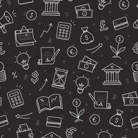 Money, business doodle seamless pattern background. Bank profit, money economy, finance doodle sketch style pattern with coin, megaphone, calculator element vector