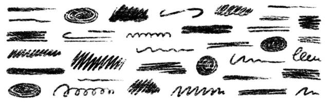 Chalk brush underline stroke set. Crayon marker highlight scribble stroke. Hand drawn brush underline element set for accent, crayon texture emphasis element. vector