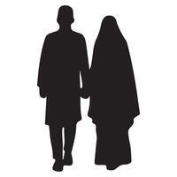 Silhouette of a man and woman couple standing together vector
