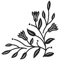 Black and white floral background with flowers leaves branches and ornate decorative design vector