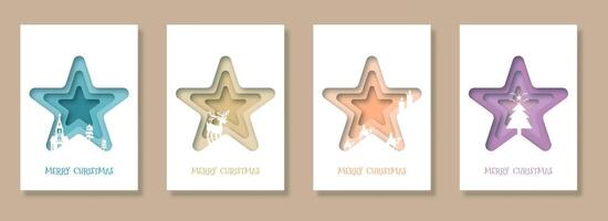 Merry Christmas and Happy New Year template for covers, invitations, posters, banners and flyers in paper cut style. vector