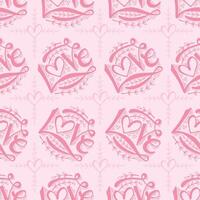 Seamless pattern with hearts and the words love. Pink background. vector