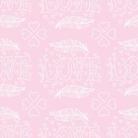 Seamless pattern with hearts, feather and the words love vector