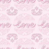 Seamless pattern with hearts and the words love vector