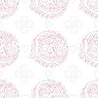 Seamless pattern with hearts and the words love on white background. vector