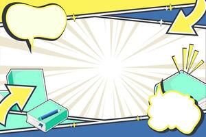 Colorful Comic Panel Template with Books and Speech Bubble. Versatile Layout for Creative Projects, Pastel Pop Art Comic Background vector
