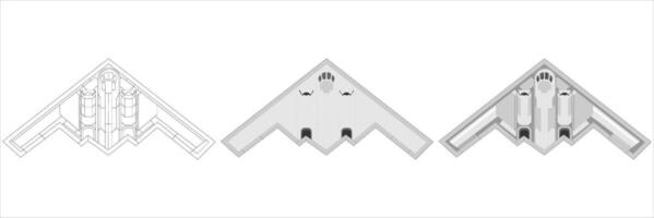 Isometric Top View of B2 Stealth Bomber with Geometric Shadow. Military Aircraft Illustration, set icon vector