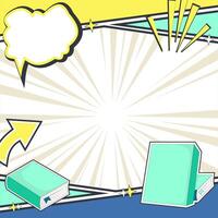 Comic Panel Template with Books and Speech Bubble. Versatile Layout for Creative Projects, Pastel Pop Art Comic Background. Blank Comic Layout and School Icons vector