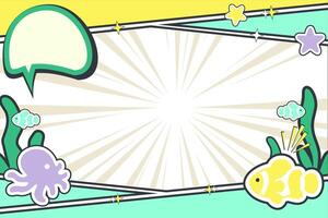 Save the Ocean Comic Frame with Fish and Octopus. Square Layout for Kids Education and Campaign Graphics vector