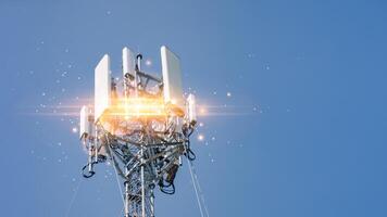 Connecting and communicating, and exchanging with global network cloud data internet technology. Using wireless data with high-speed technology for economic, scientific, and financial development. photo