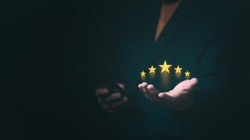 the best excellent business rating experience. Satisfaction survey concept. user gives ratings to service experience on the online application, online marketing, and business processes. photo