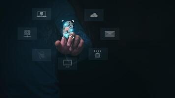 the Person showing protection and encryption of password data used in the Internet world, digital transformation management concept Internet of Things, big data and business processes, automation photo