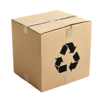 Sealed cardboard box with recycle symbol isolated on transparent background png