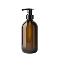 Amber glass pump bottle mockup isolated on a transparent background png