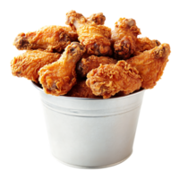 Crispy fried chicken wings in a metal bucket isolated on transparent background png