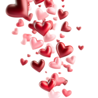 Falling 3d hearts red pink gradient isolated on transparent background png