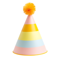 Pastel striped party hat with orange pom pom isolated on transparent background png