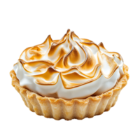 Delicious lemon meringue tart with toasted meringue peaks isolated on transparent background png