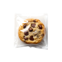 Delicious chocolate chip cookie individually wrapped in clear plastic packaging isolated on transparent background png