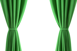 Green curtains tied and pulled open, isolated on transparent background png