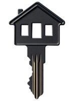 House shaped key with windows, symbolizing home ownership, real estate, property access and security, isolated on transparent background png