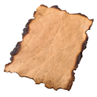 Aged burnt paper fragment with torn edges isolated on transparent background png
