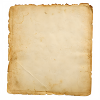 Aged textured paper with torn edges and stains isolated on transparent background png