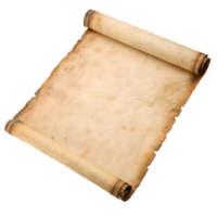 Antique parchment scroll with aged texture and rolled edges isolated on transparent background png