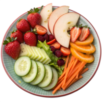 Fresh fruit and vegetable salad platter isolated on transparent background png