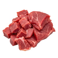 Freshly cut raw beef cubes for cooking isolated on transparent background png