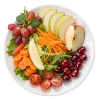 Fresh fruit and vegetable salad with grapes apples cherries and carrots isolated on transparent background png