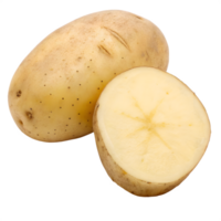 Whole and halved potato showing texture and internal structure isolated on transparent background png