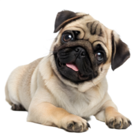Adorable fawn pug puppy with big eyes and tongue out isolated on transparent background png