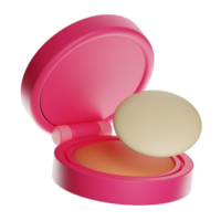 Pink powder compact with puff floating, transparent background, 3d rendering png
