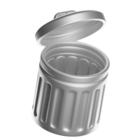 Empty metal trash can with open lid on transparent background png