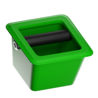 Green plastic embedded container with black handle on transparent background png